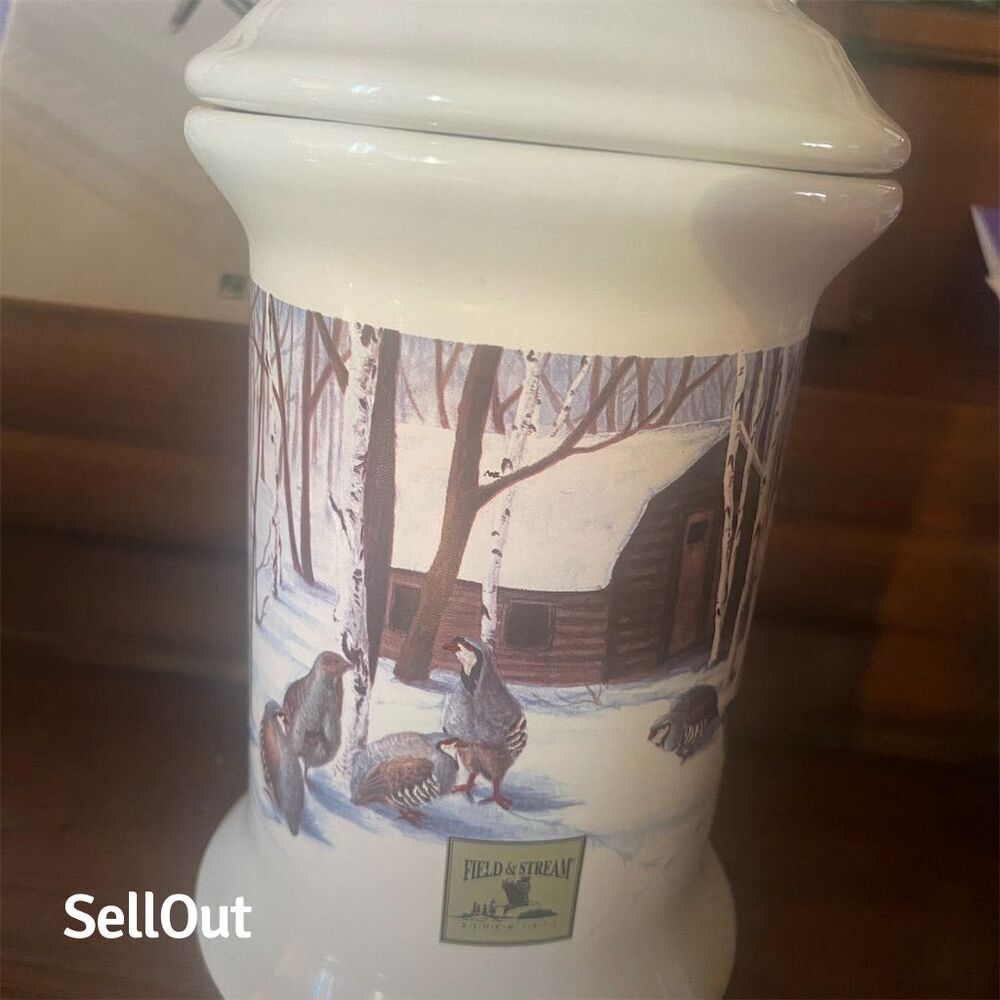 Field & Stream Vintage Ceramic Canister Quail Cabin Design 8" Rustic Decor